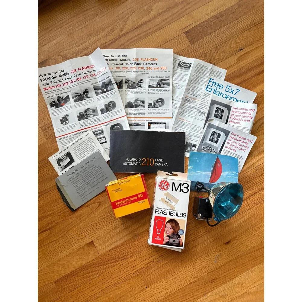 Polaroid Automatic 210 Land Camera Kit | Vintage Instant Camera Decor (Flashgun,